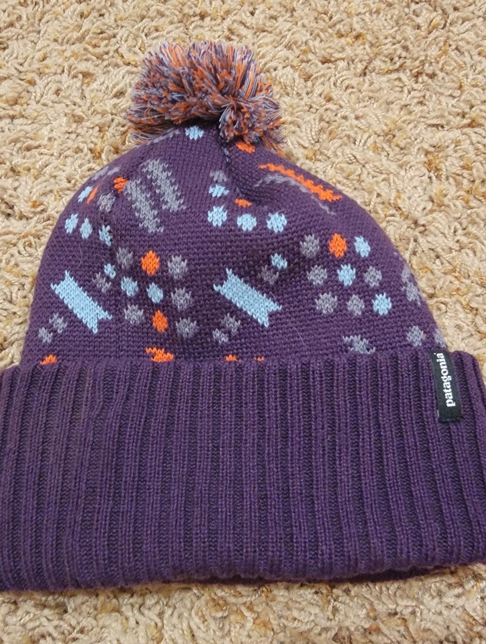 Patagonia Youth/Kids Purple Patterned Winter Beanie with Pom Pom!